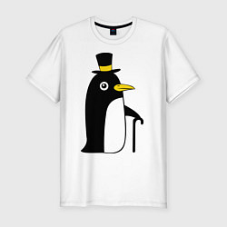 Мужская slim-футболка Пингвин в шляпе