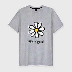 Футболка slim-fit LIFE IS GOOD, цвет: меланж