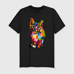 Футболка slim-fit Разноцветный кот, цвет: черный