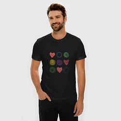 Футболка slim-fit Цветные сердца и круги, цвет: черный — фото 2