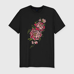 Футболка slim-fit Пионы, цвет: черный