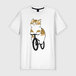 Мужская slim-футболка Котик на велосипеде