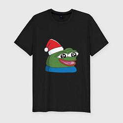 Футболка slim-fit Pepe, pepe happy, Пепе хеппи, pepe happy new year, цвет: черный