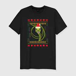 Мужская slim-футболка Рождественский свитер Скептическая змея
