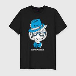 Футболка slim-fit Водяной тигр в синей шляпе, цвет: черный