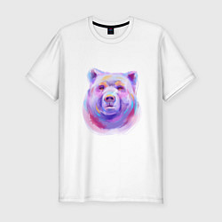 Мужская slim-футболка Неоновый медведь