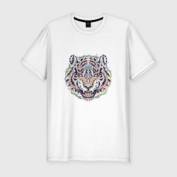 Футболка slim-fit Голова тигра орнамент, цвет: белый