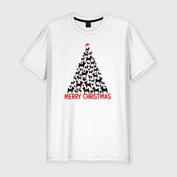 Мужская slim-футболка Новогодняя елка с силуэтами собак
