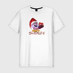 Футболка slim-fit Merry christmas Brawl Stars, цвет: белый