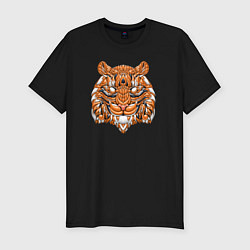 Мужская slim-футболка Голова тигра в геометрии