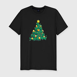 Футболка slim-fit Christmas Tree Made Of Green Cats, цвет: черный