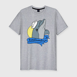 Мужская slim-футболка Дельфин на фоне солнца