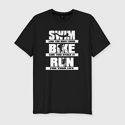 Мужская slim-футболка Плавай, езди на велосипеде, бегай