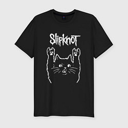 Мужская slim-футболка Slipknot, Слипкнот Рок кот