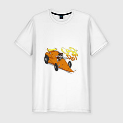 Мужская slim-футболка Заяц на морквобиле