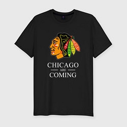 Мужская slim-футболка Chicago are coming, Чикаго Блэкхокс, Chicago Black