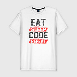 Футболка slim-fit EAT SLEEP CODE REPEAT, цвет: белый