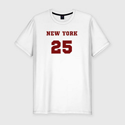 Мужская slim-футболка New York 25 красный текст в стиле американских кол