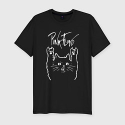 Футболка slim-fit Pink Floyd Пинк флойд Рок кот, цвет: черный