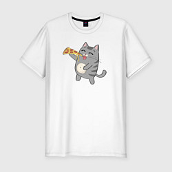 Мужская slim-футболка Кот с кусочком пиццы