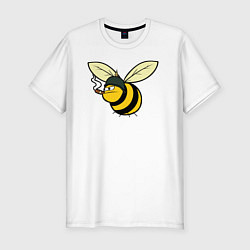 Футболка slim-fit Пчелка в каске с сигарой, цвет: белый