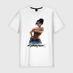 Футболка slim-fit Cyberpunk2077 sexy Panam 18, цвет: белый