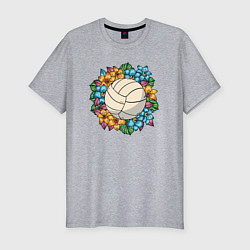 Мужская slim-футболка Volleyball - Flowers