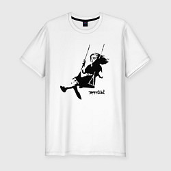 Футболка slim-fit BANKSY БЭНКСИ девочка на качелях, цвет: белый