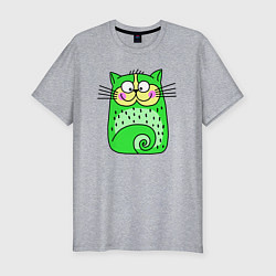 Футболка slim-fit Прикольный зеленый кот, цвет: меланж