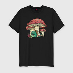 Мужская slim-футболка Грибной дом и вязание лягушки