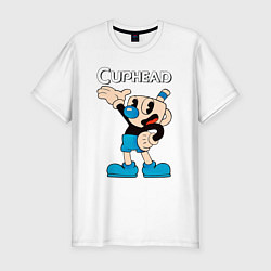 Футболка slim-fit Cuphead синяя чашечка, цвет: белый