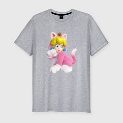 Футболка slim-fit Принцесса Персик - кошка Super Mario 3D Land, цвет: меланж