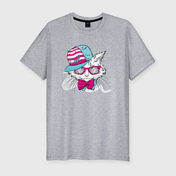 Мужская slim-футболка Кот в кепке и с бабочкой