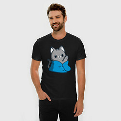 Футболка slim-fit Кот в одеяле, цвет: черный — фото 2