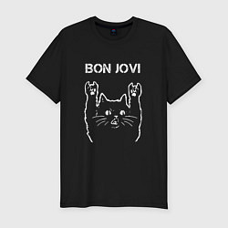 Мужская slim-футболка Bon Jovi Рок кот