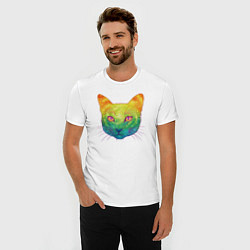 Футболка slim-fit Радужный котик rainbow cat, цвет: белый — фото 2