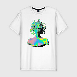 Футболка slim-fit Gorgon Medusa Vaporwave Neon, цвет: белый