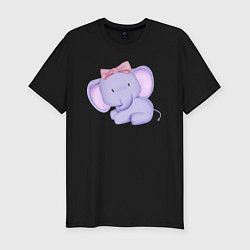 Мужская slim-футболка Милый Слонёнок С Бантиком