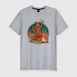 Футболка slim-fit Винтажный енот на отдыхе Camping Raccoon, цвет: меланж