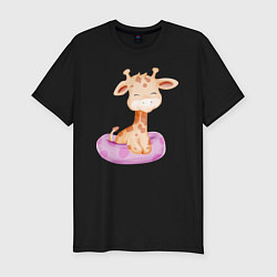 Мужская slim-футболка Милый Жирафик С Плавательным Кругом