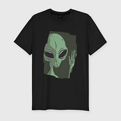 Мужская slim-футболка Пришелец машет рукой Alien Waving Hand