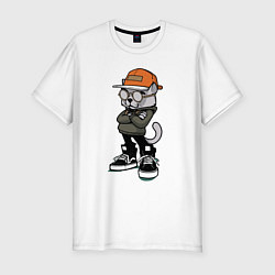 Футболка slim-fit Крутой местный котяра Чувак Cool local cat Dude, цвет: белый