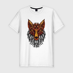 Футболка slim-fit Лиса в стиле Мандала Mandala Fox, цвет: белый