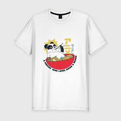 Мужская slim-футболка Человек который любит Аниме и Рамен Панда