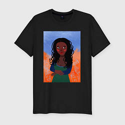 Футболка slim-fit Современная Мона Лиза, африканка, цвет: черный