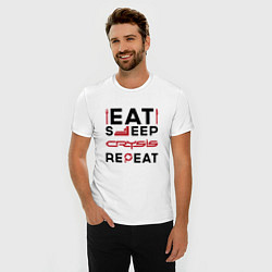 Футболка slim-fit Надпись: Eat Sleep Crysis Repeat, цвет: белый — фото 2