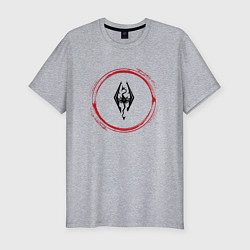 Мужская slim-футболка Символ Skyrim и красная краска вокруг