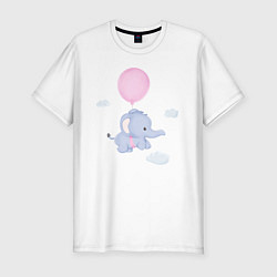 Мужская slim-футболка Милый Слонёнок Летит На Воздушном Шарике