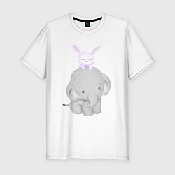 Мужская slim-футболка Милый Слонёнок и Крольчонок
