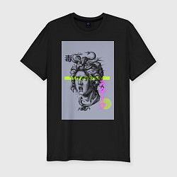 Мужская slim-футболка Медуза Горгона с японскими иероглифами